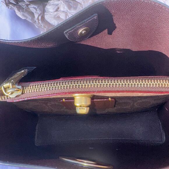 COACH Willow Bucket Bag in Colorblock - Deep Plum Multi Signature Canvas NEW - Picture 8 of 9